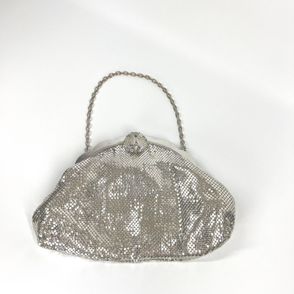 Large size Whiting Davis Silver Mesh Evening Bag Bejeweled MCM Disco Purse vtg